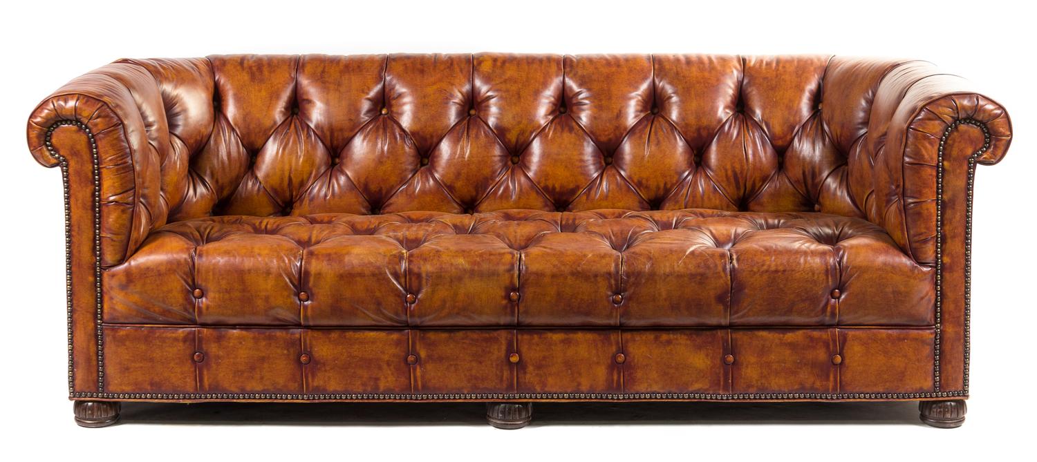 A Leather Upholstered Chesterfield Sofa Width 81 inches. — MID-20TH CENTURY