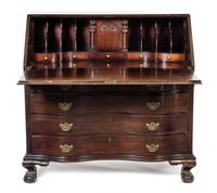 An American Chippendale Style Mahogany Slant-Front Bureau Height 42 x width 44 x depth 21 1/4 inches. — FIRST HALF 20TH CENTURY