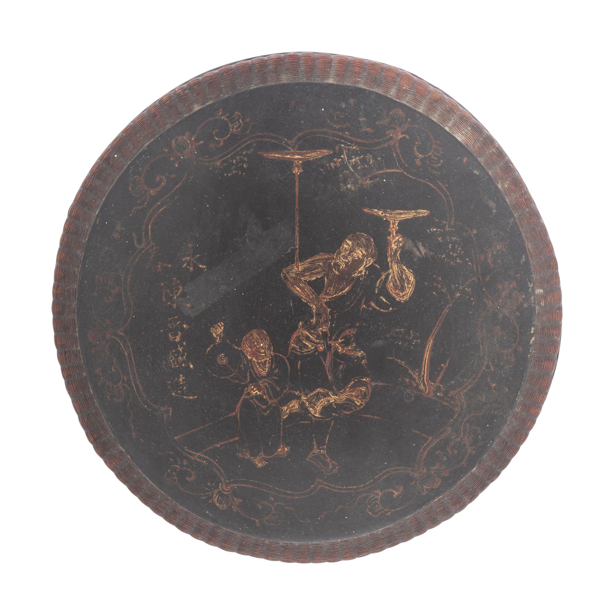 A Chinese Lacquered and Partial Gilt Two Tiered Basket