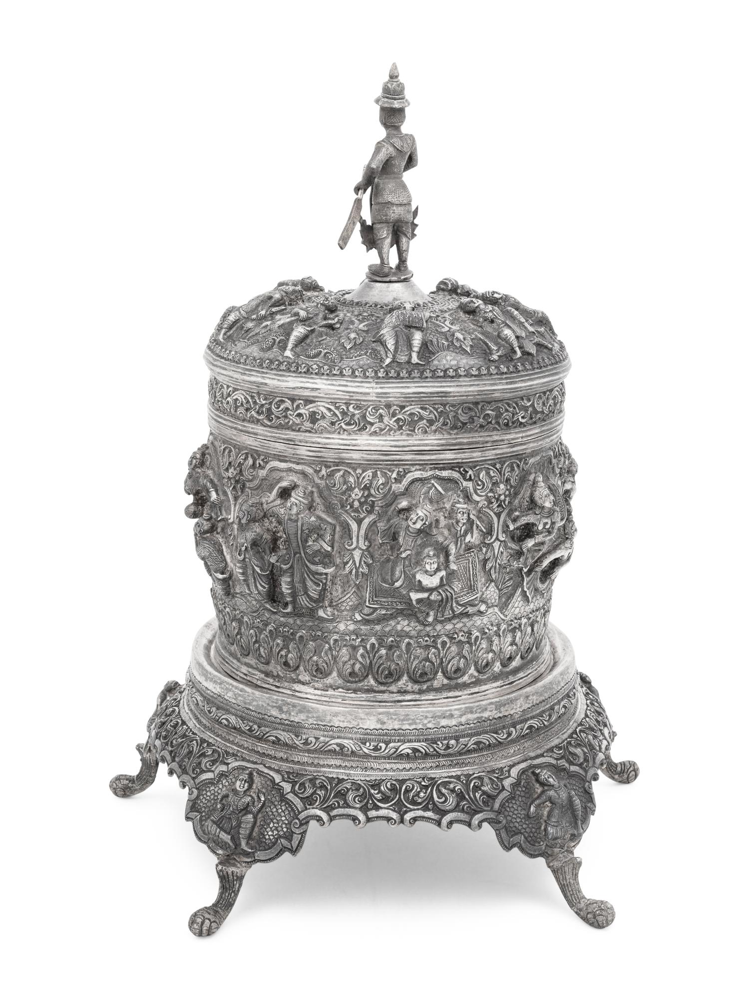 A Southeast Asian Silver Covered Jar on Stand