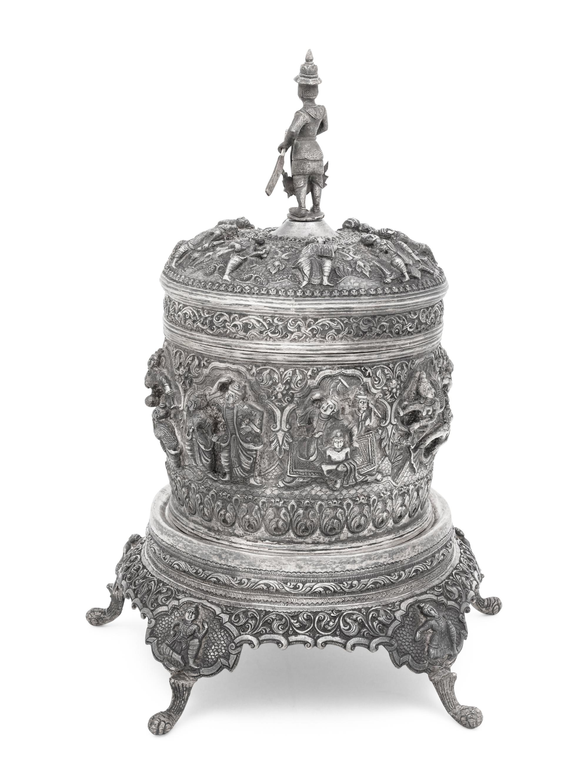 A Southeast Asian Silver Covered Jar on Stand