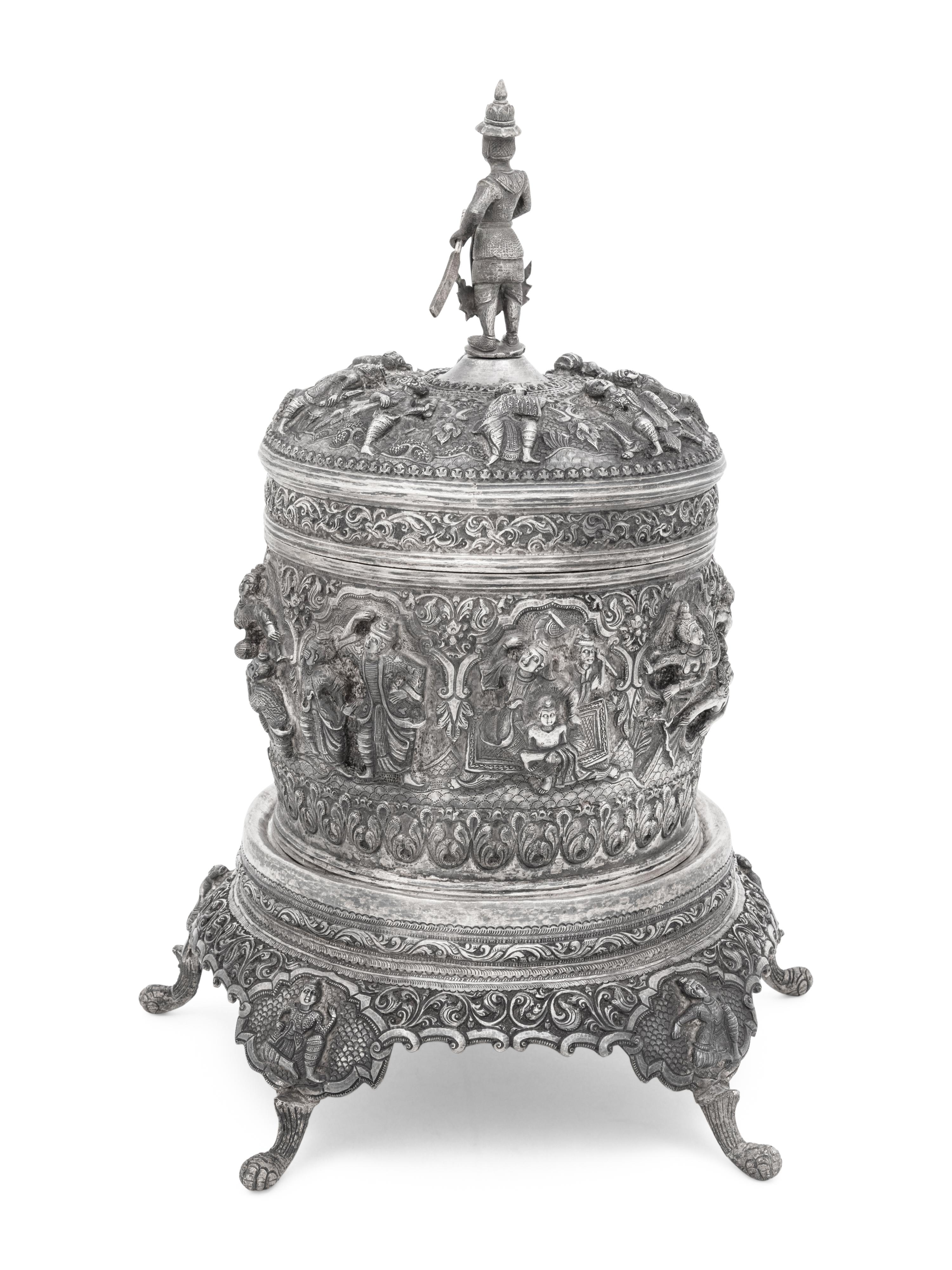 A Southeast Asian Silver Covered Jar on Stand
