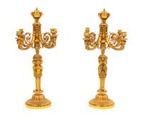 A Pair of Louis XVI Style Gilt-Bronze Four-Light Candelabra