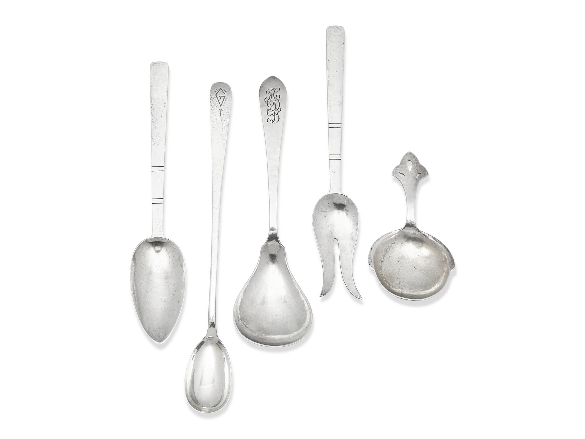 Five Arts & Crafts Silver Serving Utensils