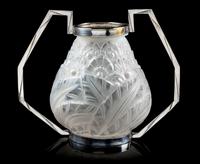 A French Molded and Frosted Glass Vase Height 9 x width 11 inches. — 20TH CENTURY