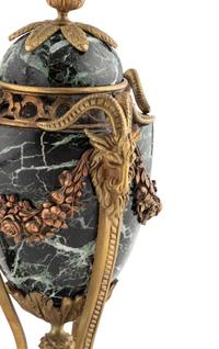 A Pair of Louis XVI Style Gilt Bronze Mounted Marble Cassolettes