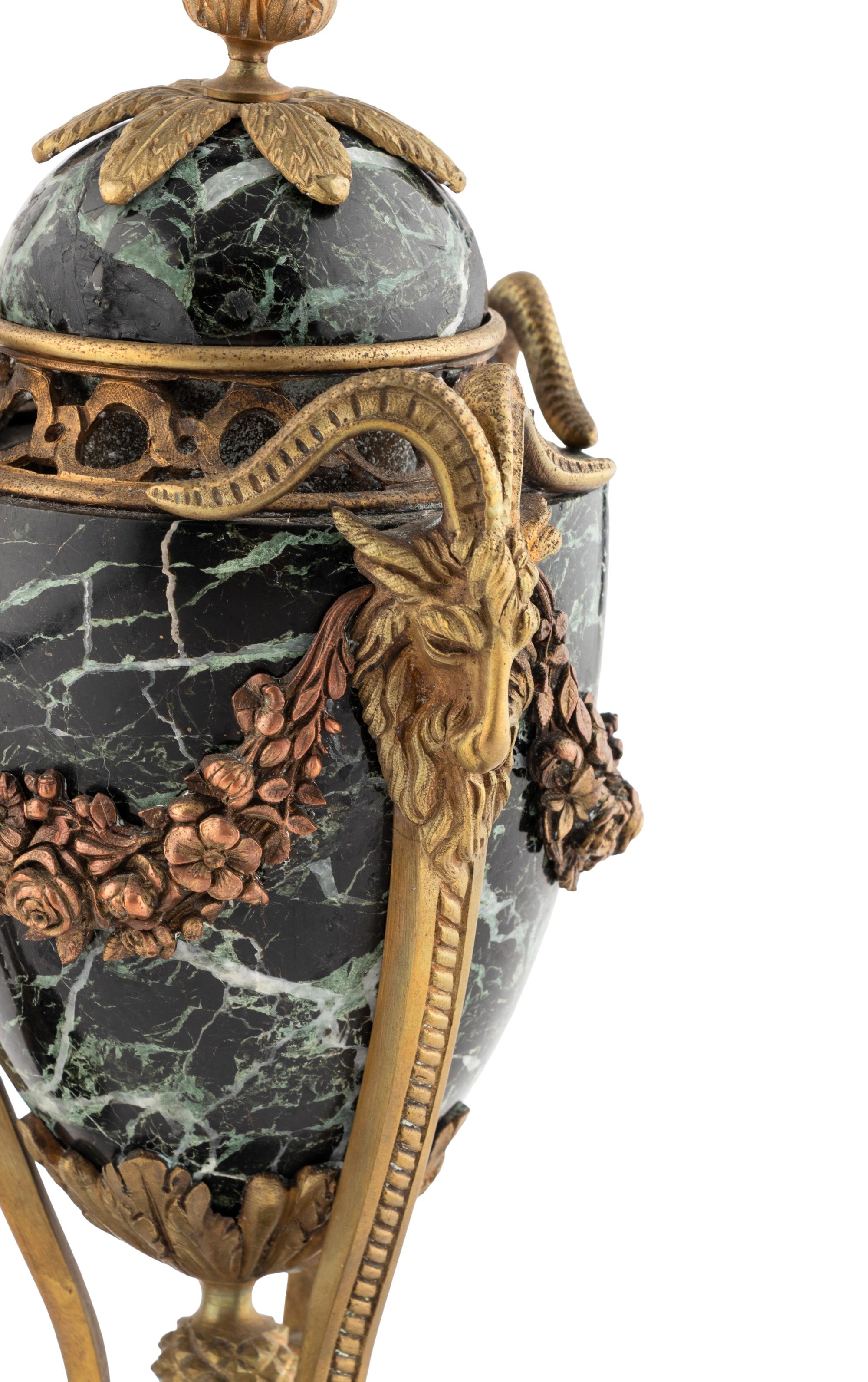 A Pair of Louis XVI Style Gilt Bronze Mounted Marble Cassolettes