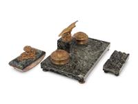 An Empire Style Gilt Bronze and Marble Desk Set