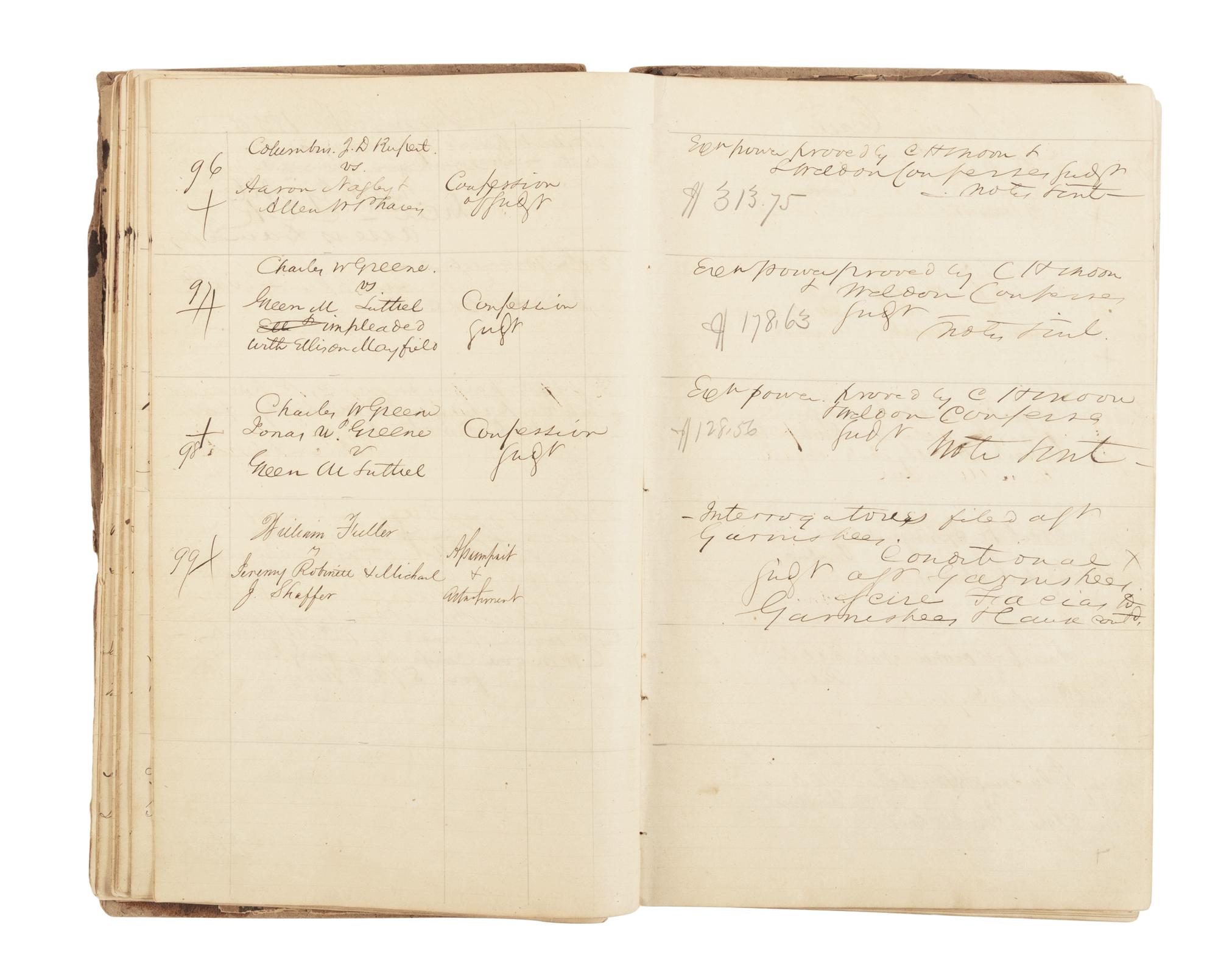 [LINCOLN, Abraham (1809-1865)]. A DeWitt County court judge's and clerk's manuscript docket book. DeWitt County, Illinois, ca. Spring 1855-Spring 1860.
