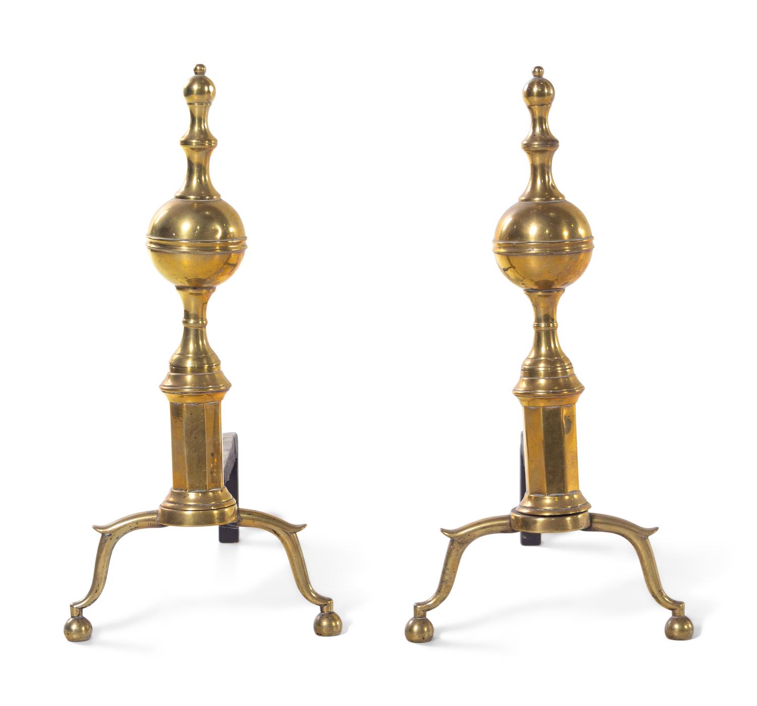 A Pair of Federal Brass Andirons