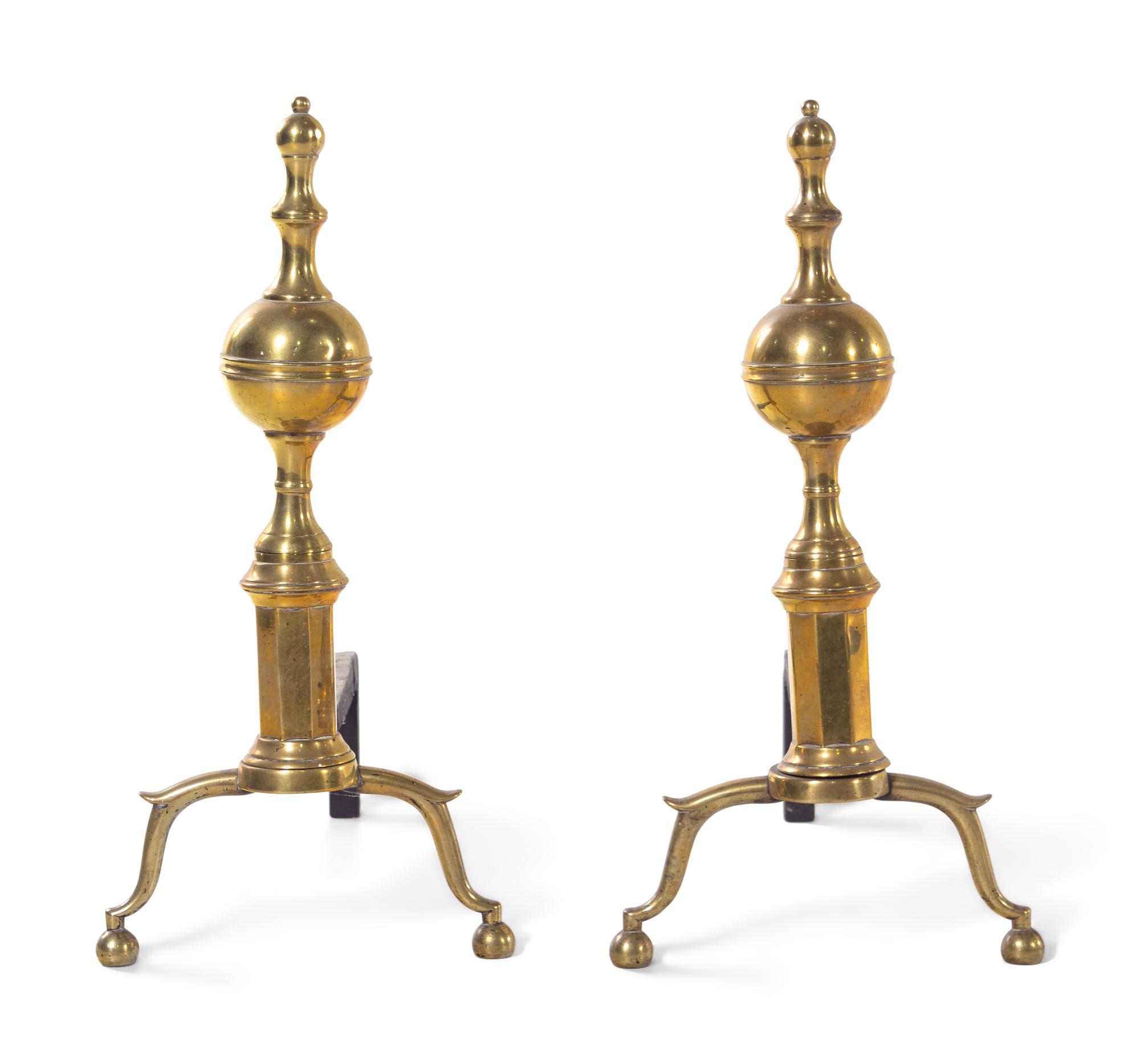 A Pair of Federal Brass Andirons