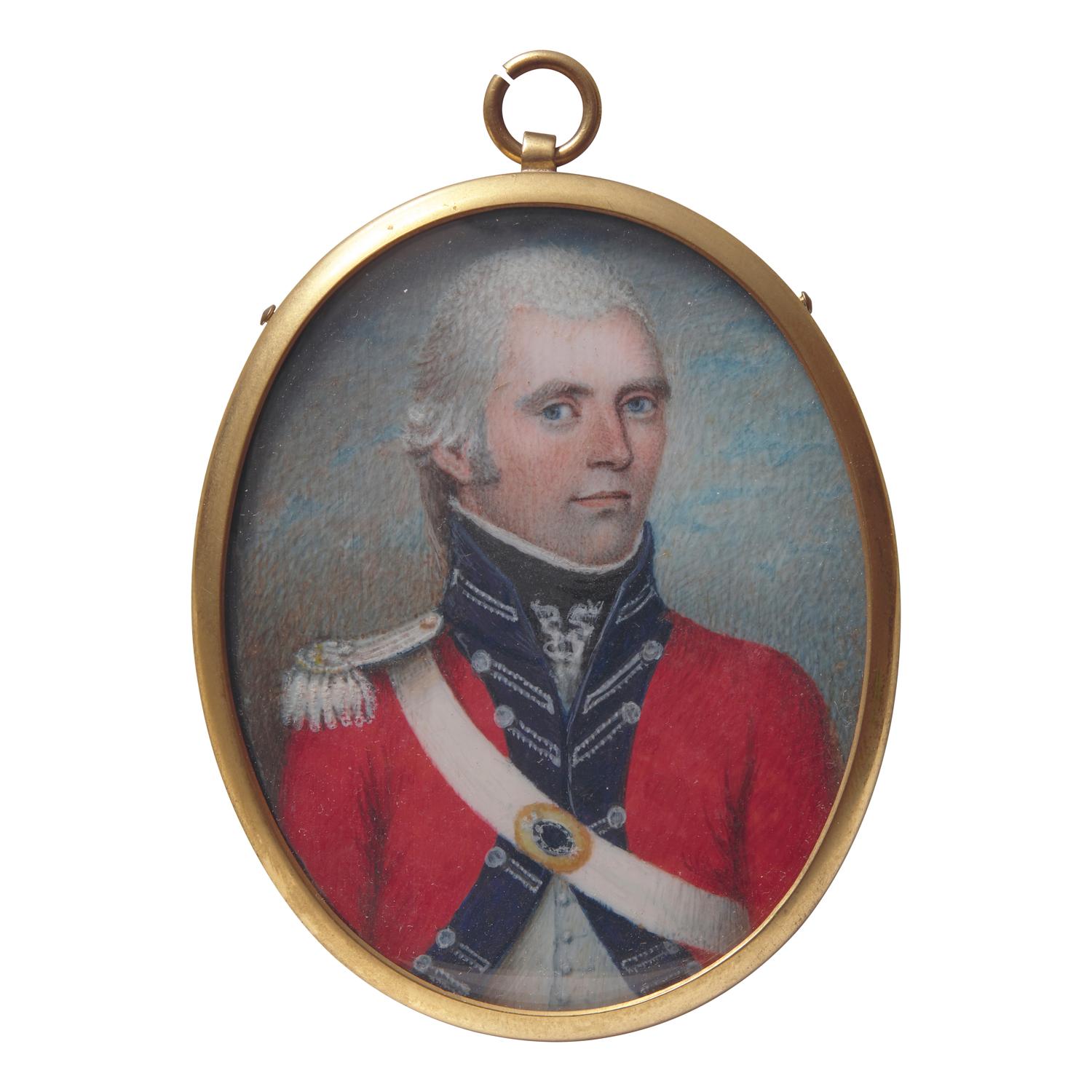 English School 18th Century, A Portrait Miniature of a British Red Coat Officer