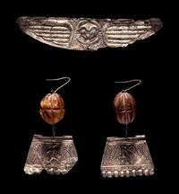 A Greek Silver Diadem and Pair of Earrings