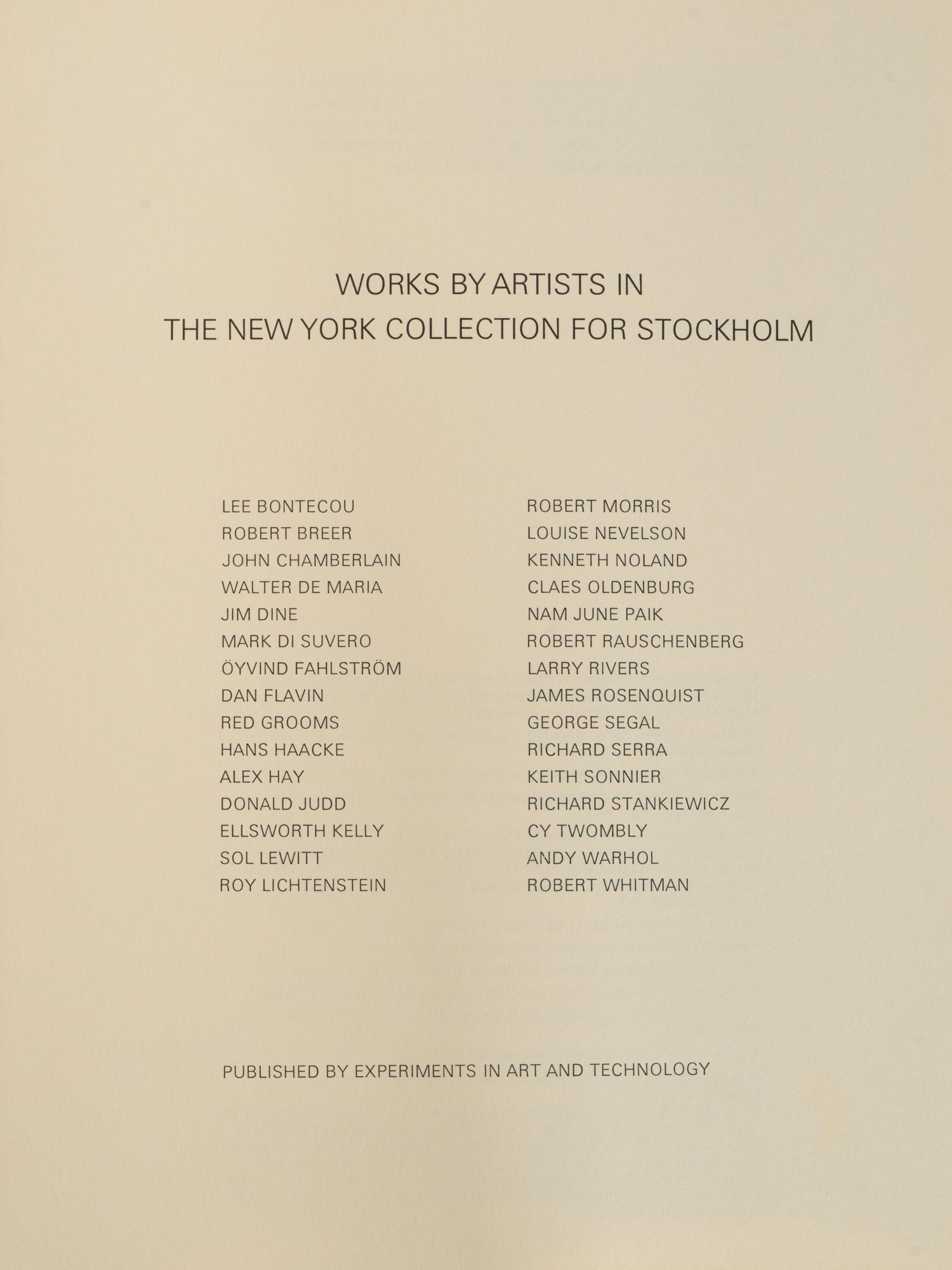 The New York Collection for Stockholm Portfolio , 1973 (complete portfolio of seventeen screenprints, nine lithographs, two lithographs with screenprint, one photocopy, one photograph (11 printed in colors))