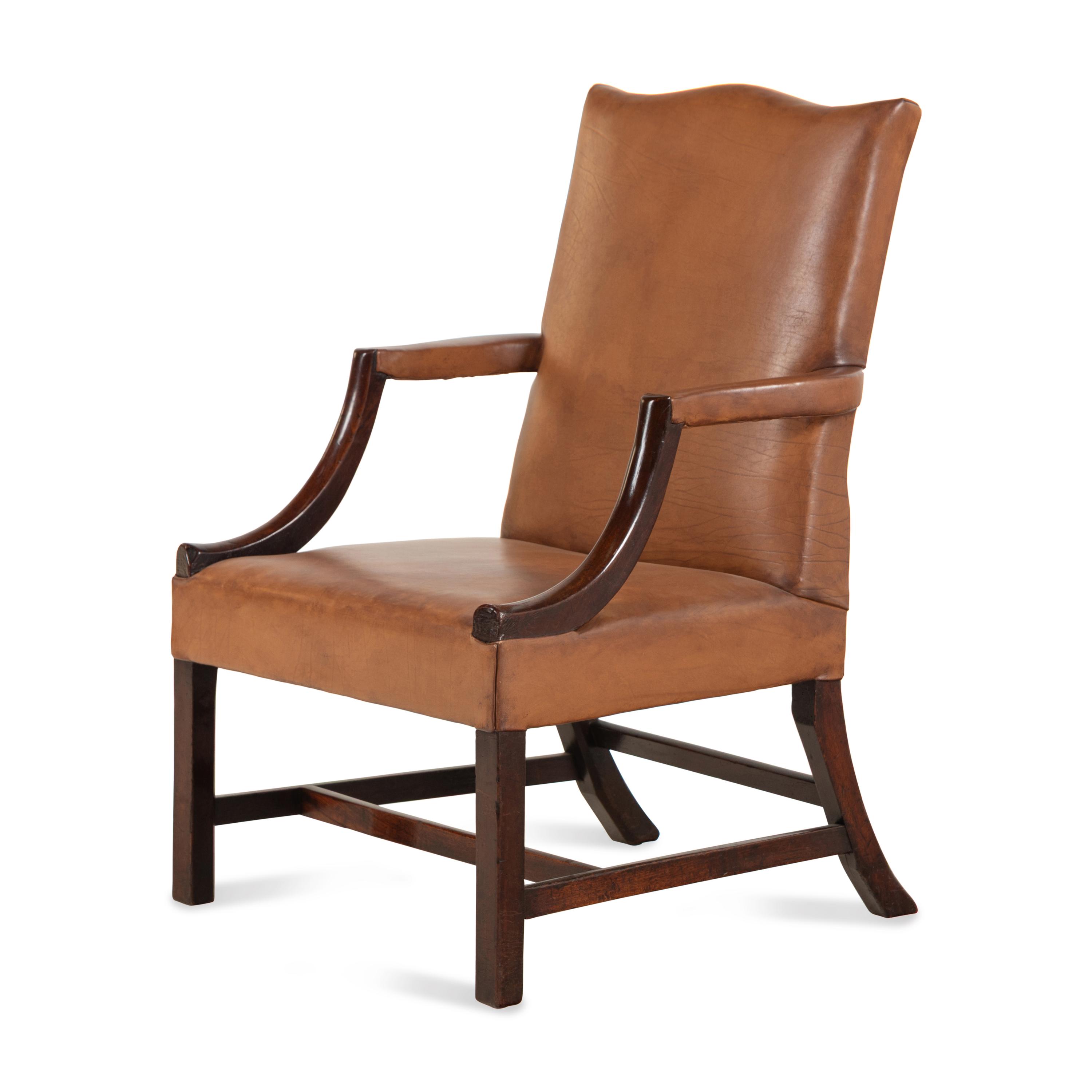 A George III Mahogany Leather Upholstered Library Chair