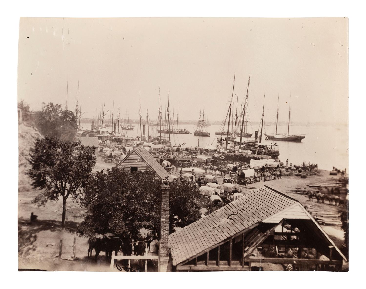 [CIVIL WAR]. RUSSELL, Andrew Joseph (1830-1902), photographer. Army Wagons and Transports, City Point, Virginia . 1861-1865.