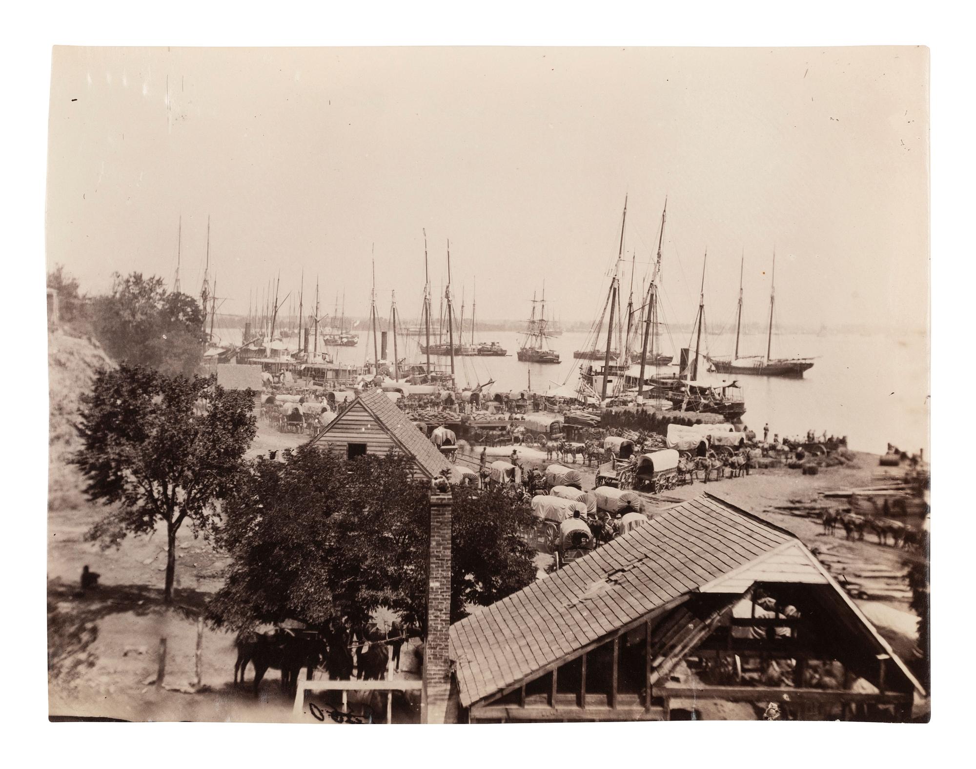 [CIVIL WAR]. RUSSELL, Andrew Joseph (1830-1902), photographer. Army Wagons and Transports, City Point, Virginia . 1861-1865.