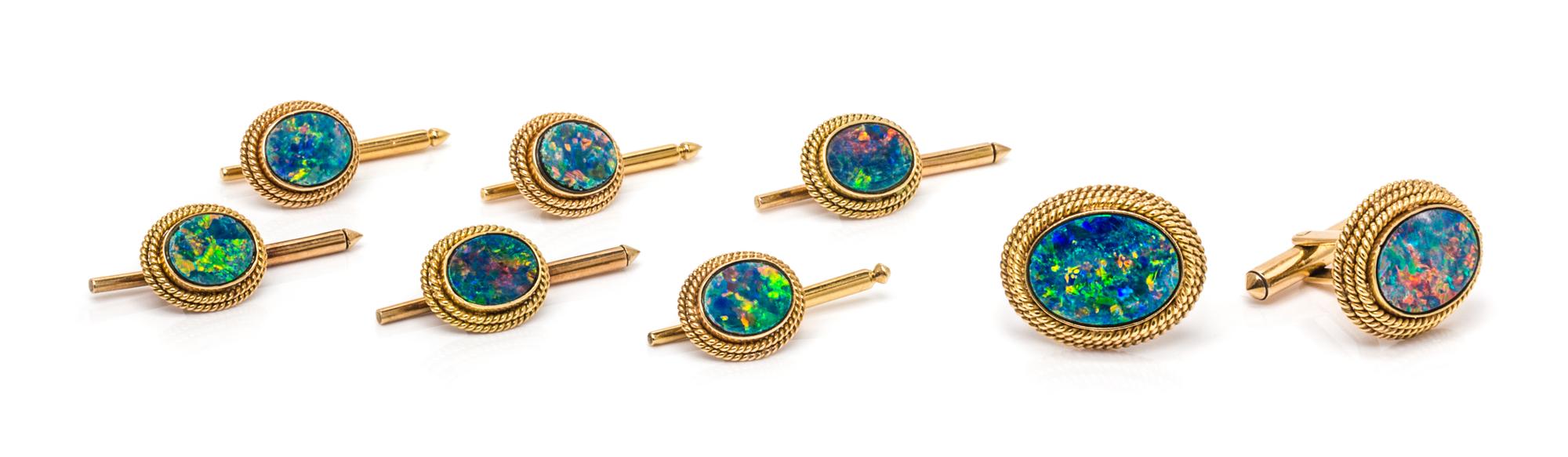 A 14 Karat Yellow Gold and Opal Doublet Dress Set, 19.10 dwts.