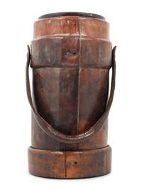 A WWI British Royal Navy Leather Artillery Bucket with an Associated American Indurated Fiber Liner