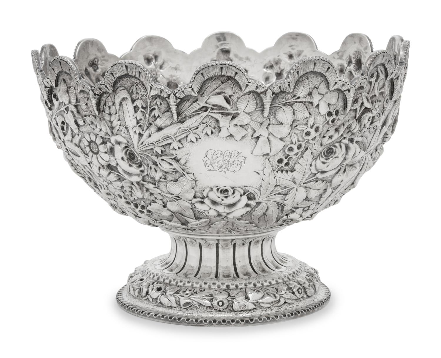 An S. Kirk and Son Coin Silver Repousse Centerpiece Bowl