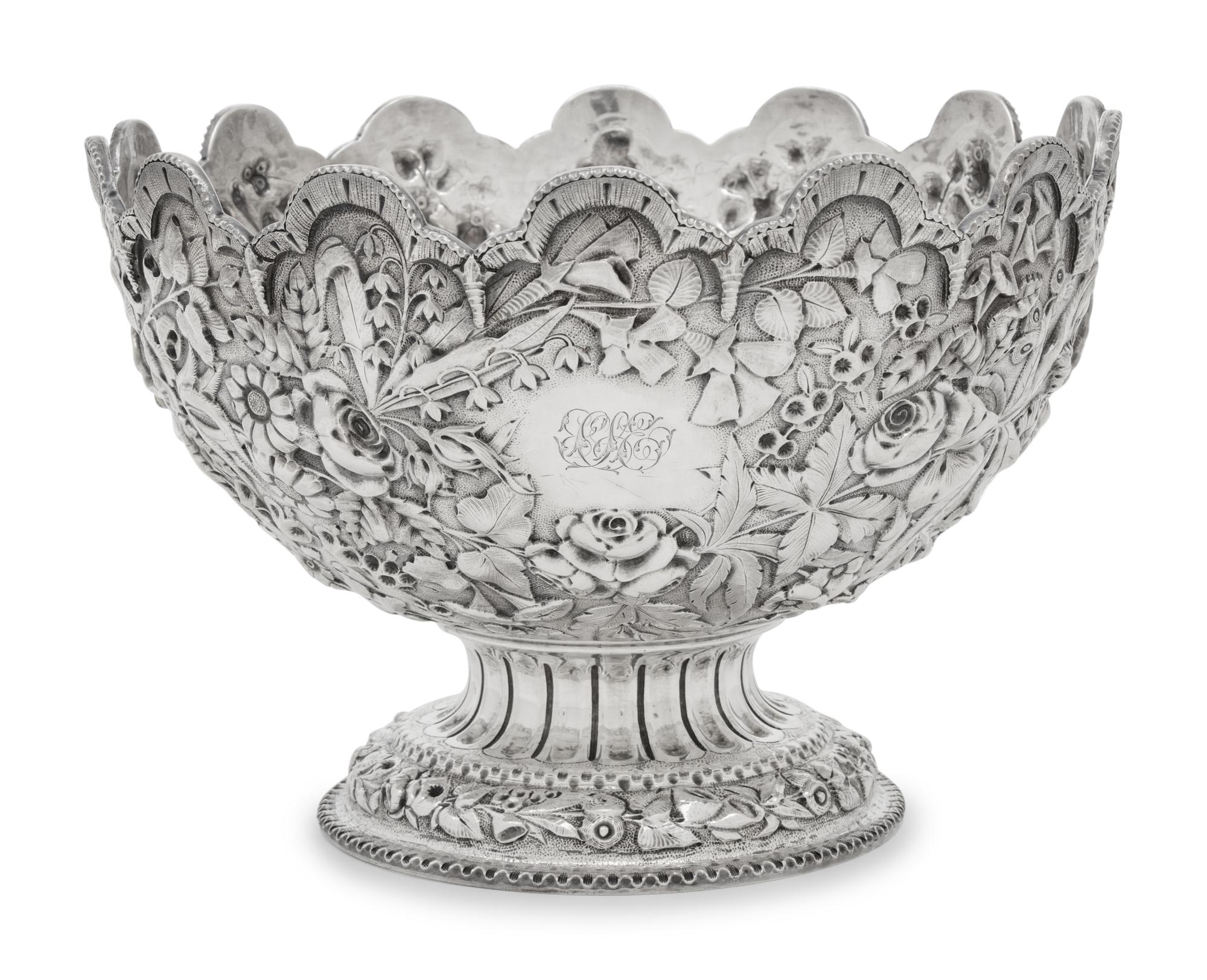 An S. Kirk and Son Coin Silver Repousse Centerpiece Bowl