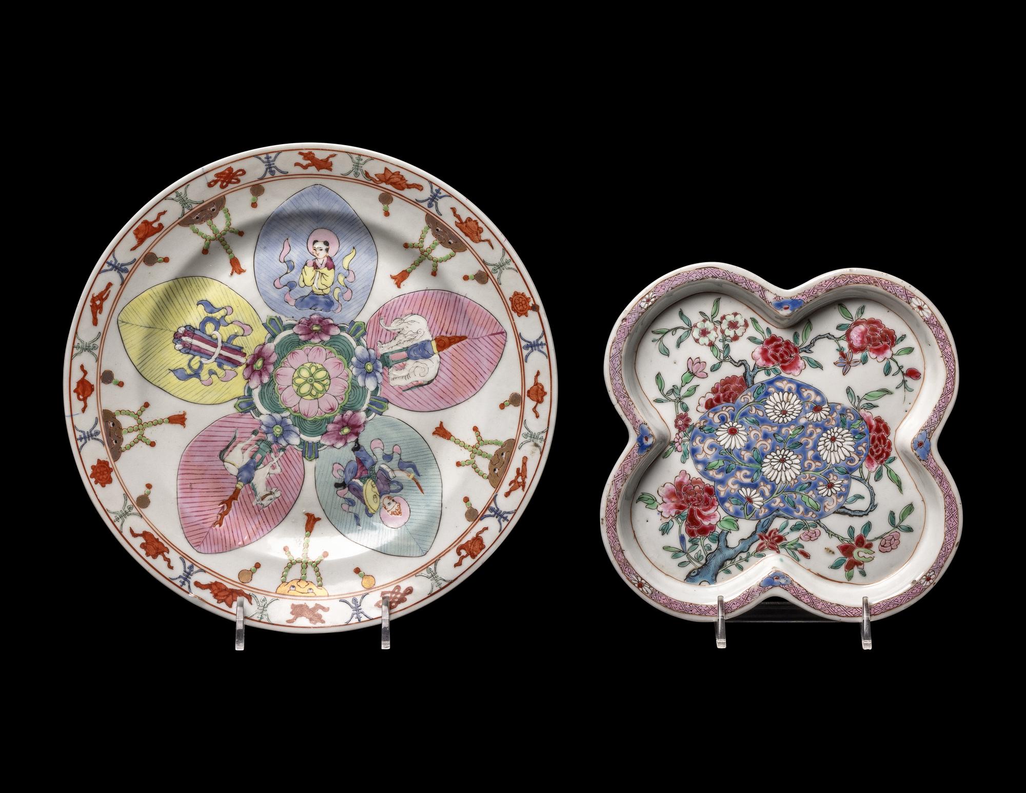 Two Chinese Export Famille Rose Porcelain Plates