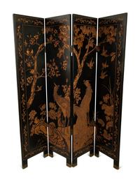 A Chinese Export Carved Lacquer Four-Panel Floor Screen