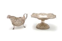 An American Sterling Silver Gravy and Compote, S. Kirk & Son Co., Width of first 7 1/2 inches.