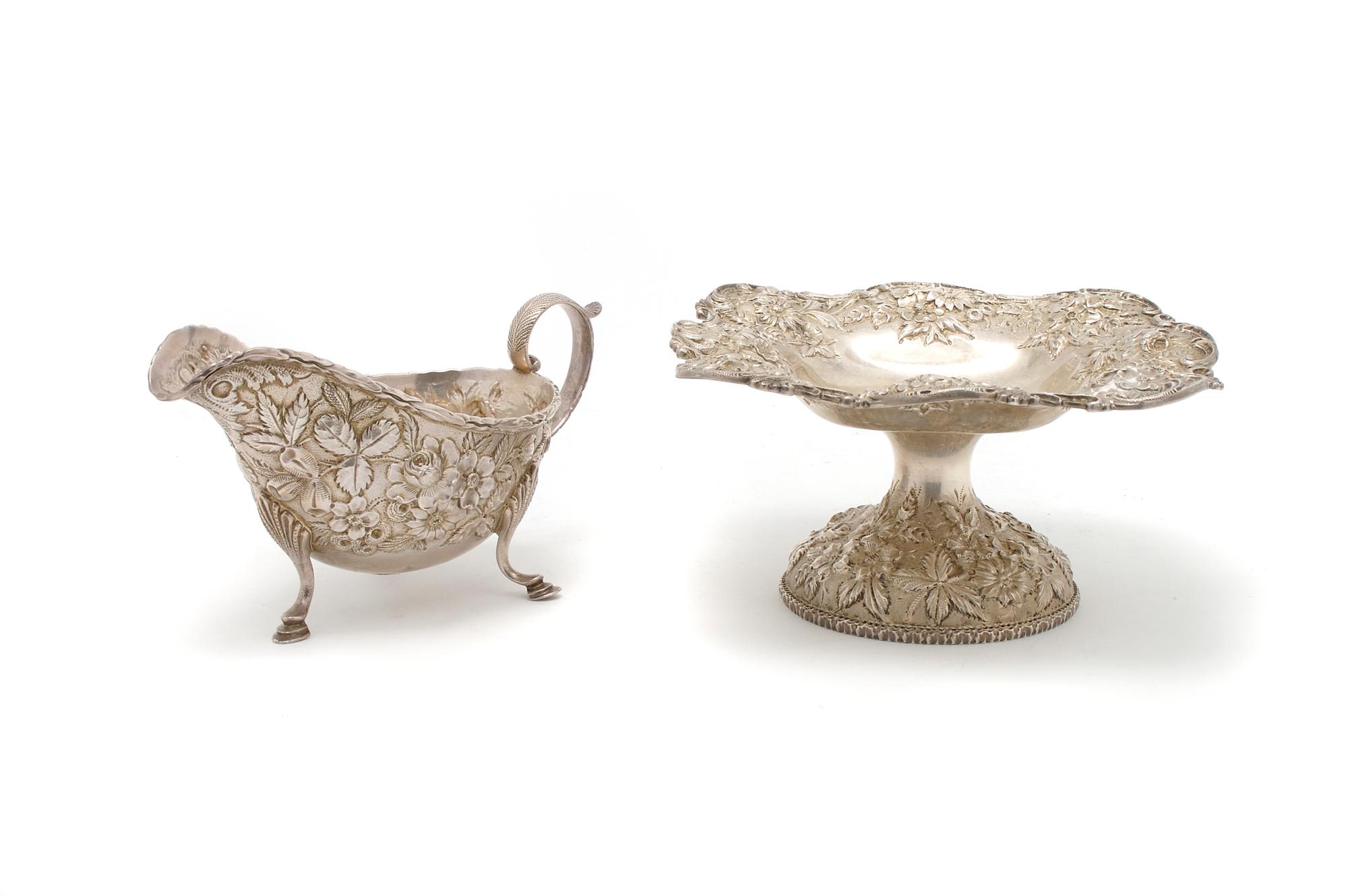 An American Sterling Silver Gravy and Compote, S. Kirk & Son Co., Width of first 7 1/2 inches.