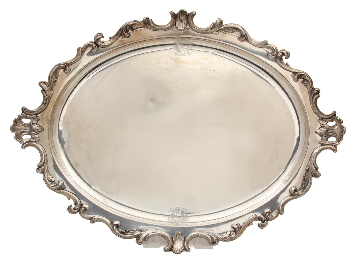 A Pair of Silver Plate Oval Serving Trays Length 27 1/4 x width 20 1/4 inches. — 19TH CENTURY