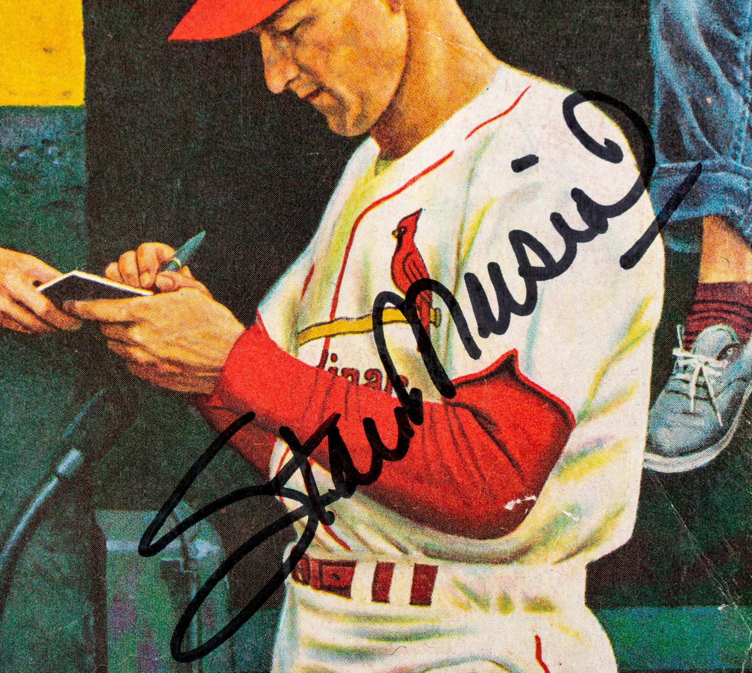 A Stan Musial Signed Autograph 1954 "Saturday Evening Post" Cover and 1947 Homogenized Bond Bread Baseball Card,