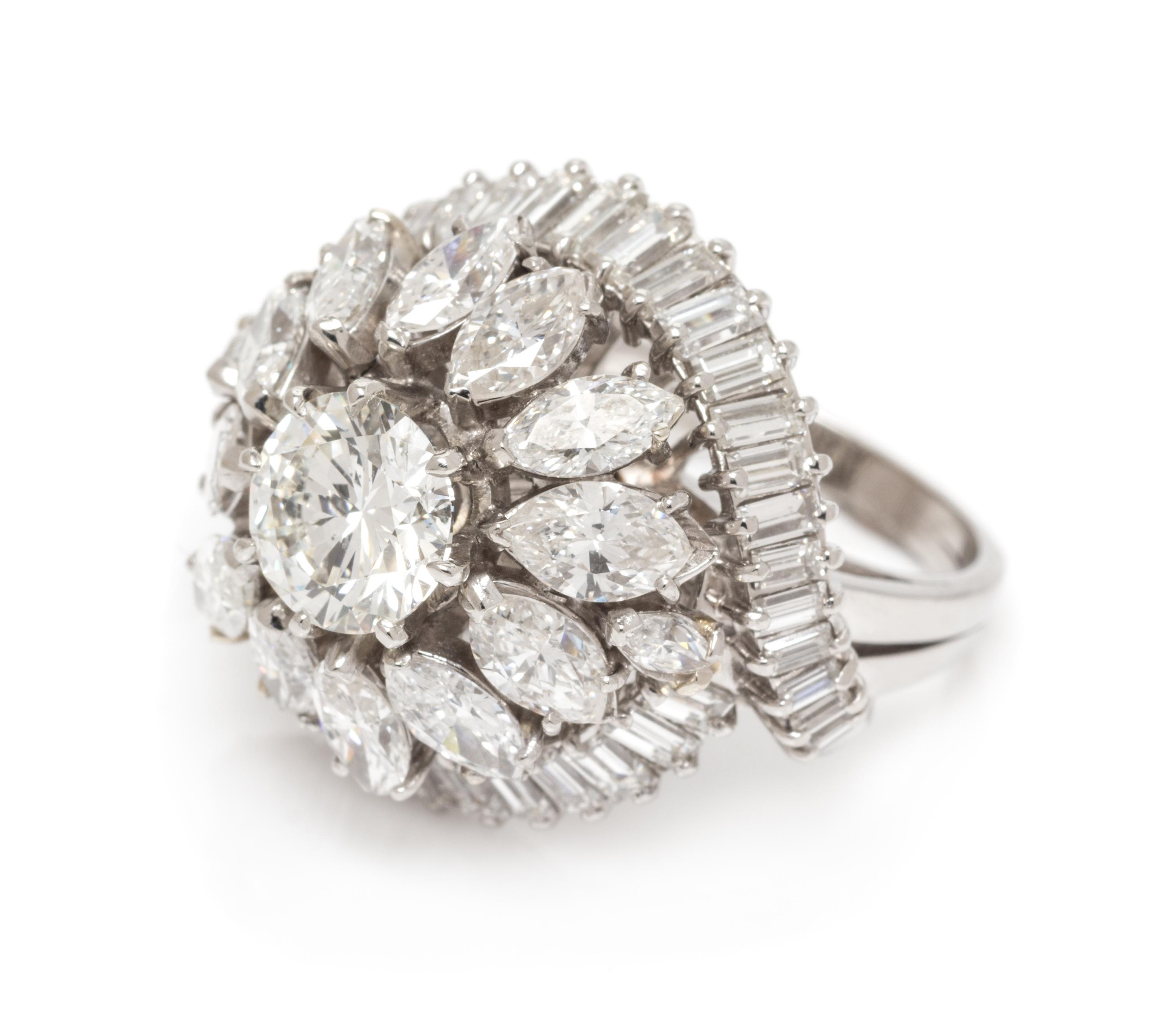 A Platinum and Diamond Bombe Ring, 11.80 dwts.