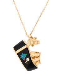 SALVATORE FERRAGAMO, YELLOW GOLD AND ONYX 'MINIATURE PREZIOSE-BUTTERFLY' PENDANT/NECKLACE