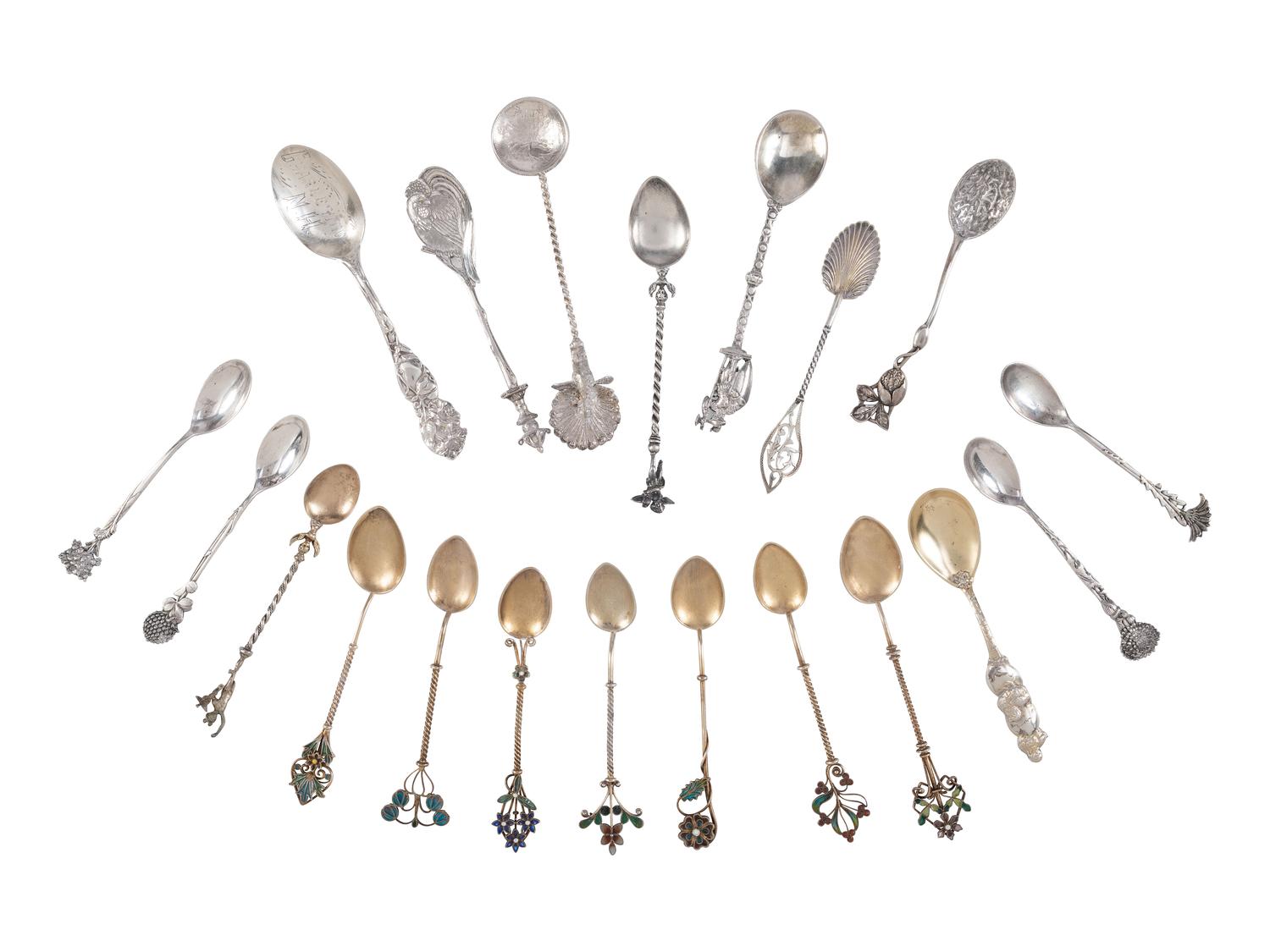 Twenty Silver and Enamel Souvenir Spoons