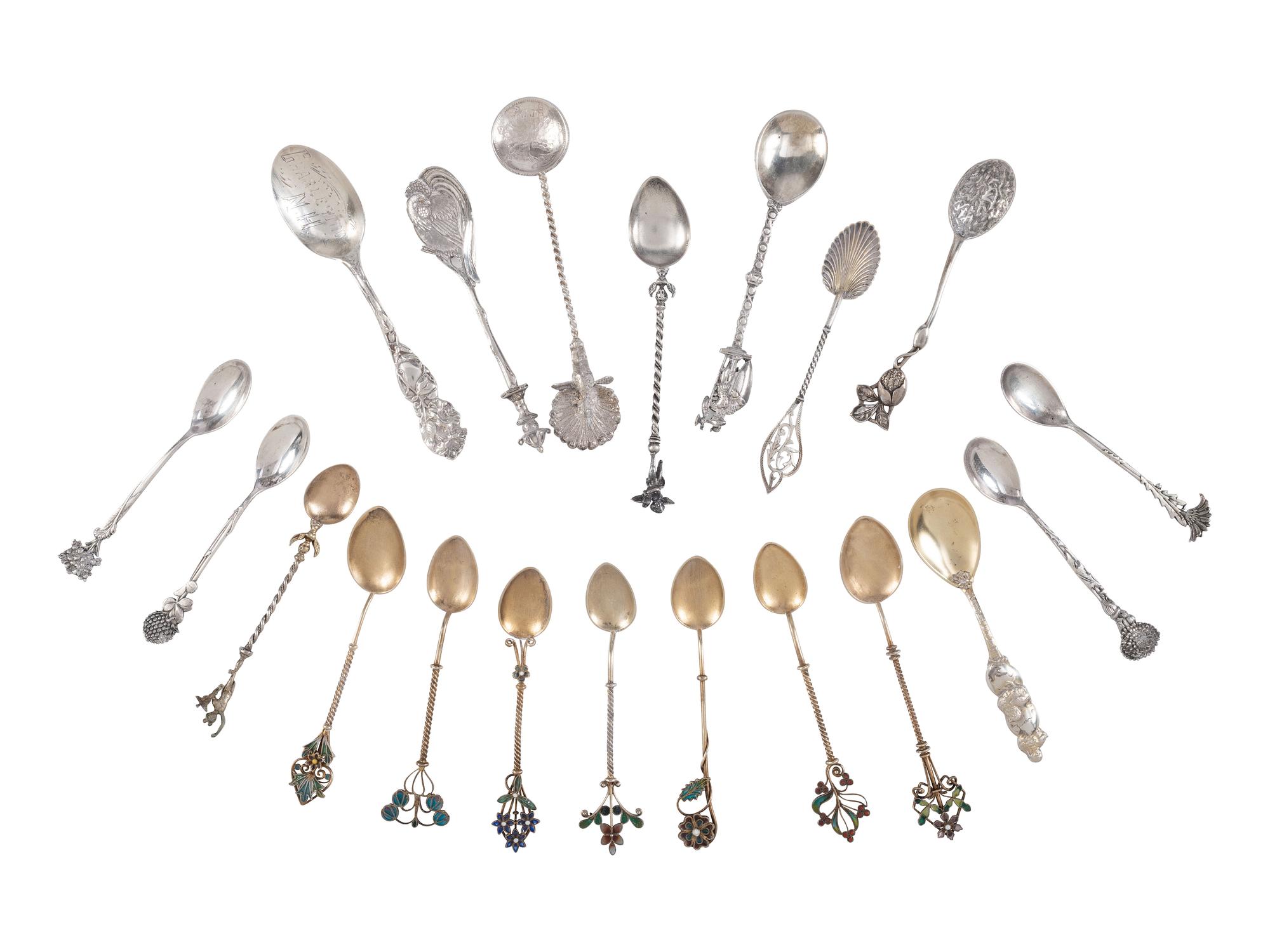 Twenty Silver and Enamel Souvenir Spoons
