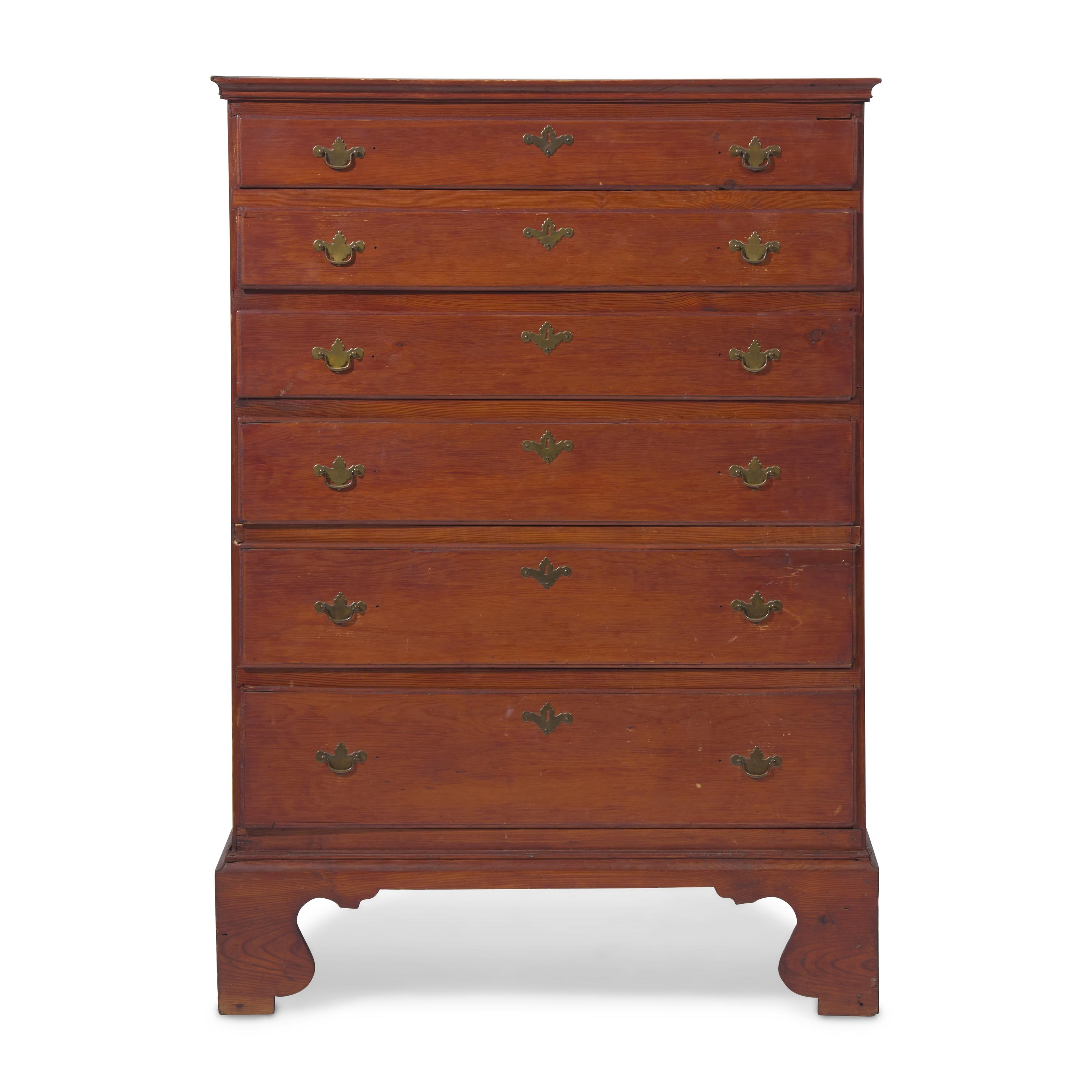 A Chippendale Red-Stained Pine Tall Chest