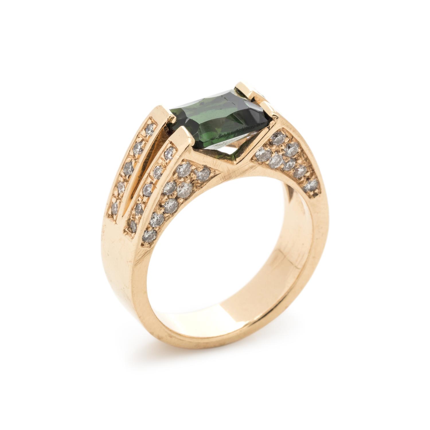 GREEN TOURMALINE AND DIAMOND RING