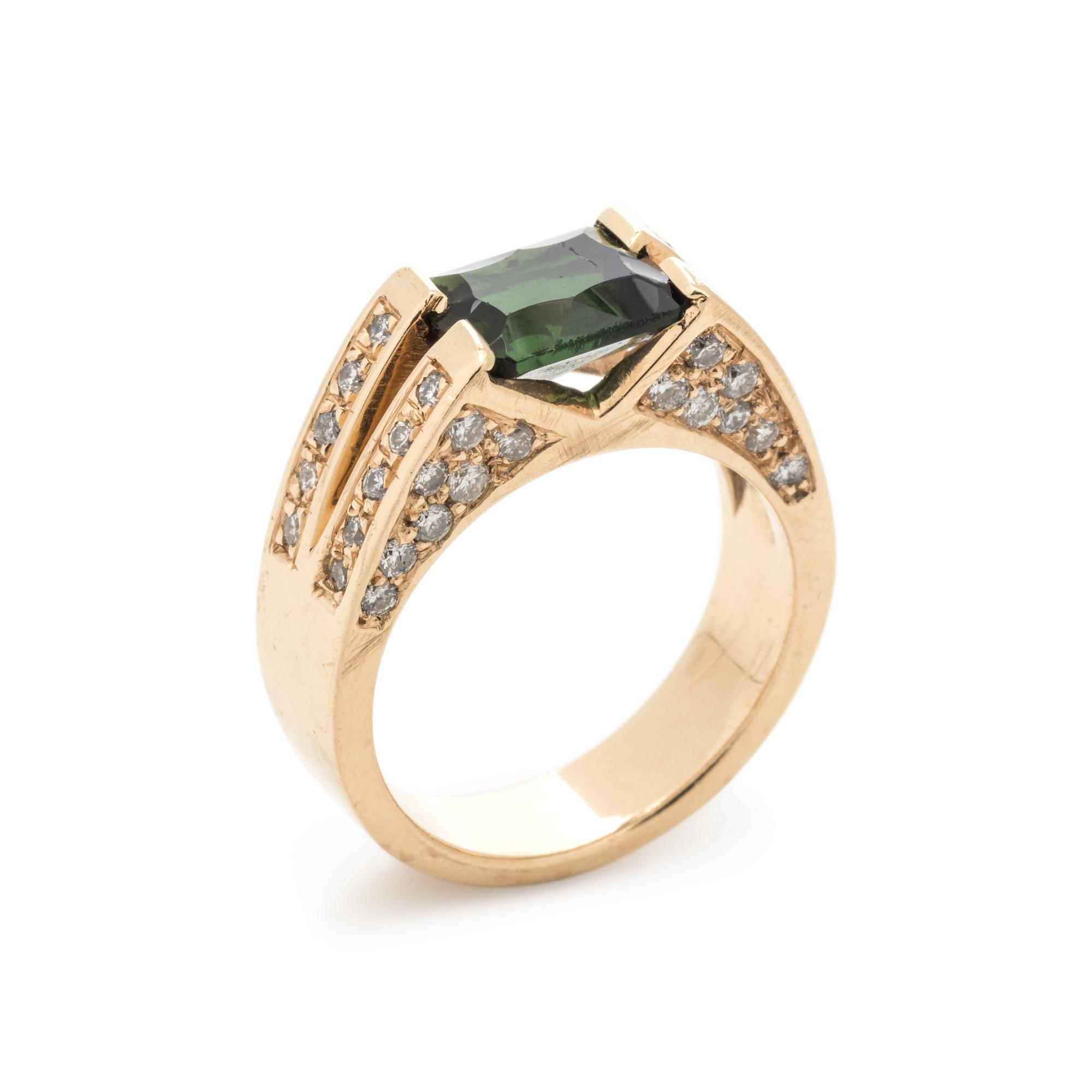 GREEN TOURMALINE AND DIAMOND RING