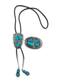 Sterling Silver and Turquoise Serpent Belt Buckle and Bolo Set