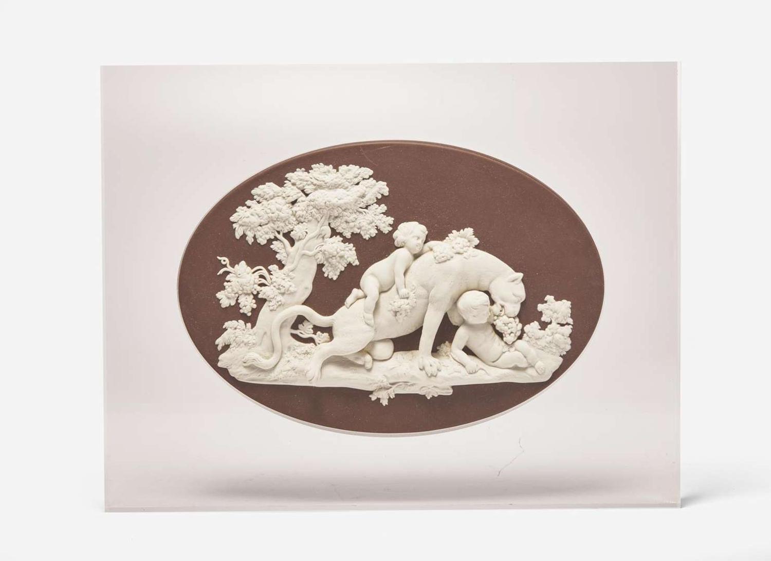 A Wedgwood Black Jasperware "Bacchanalian Boys and Panther" Plaque, UK, 2008
