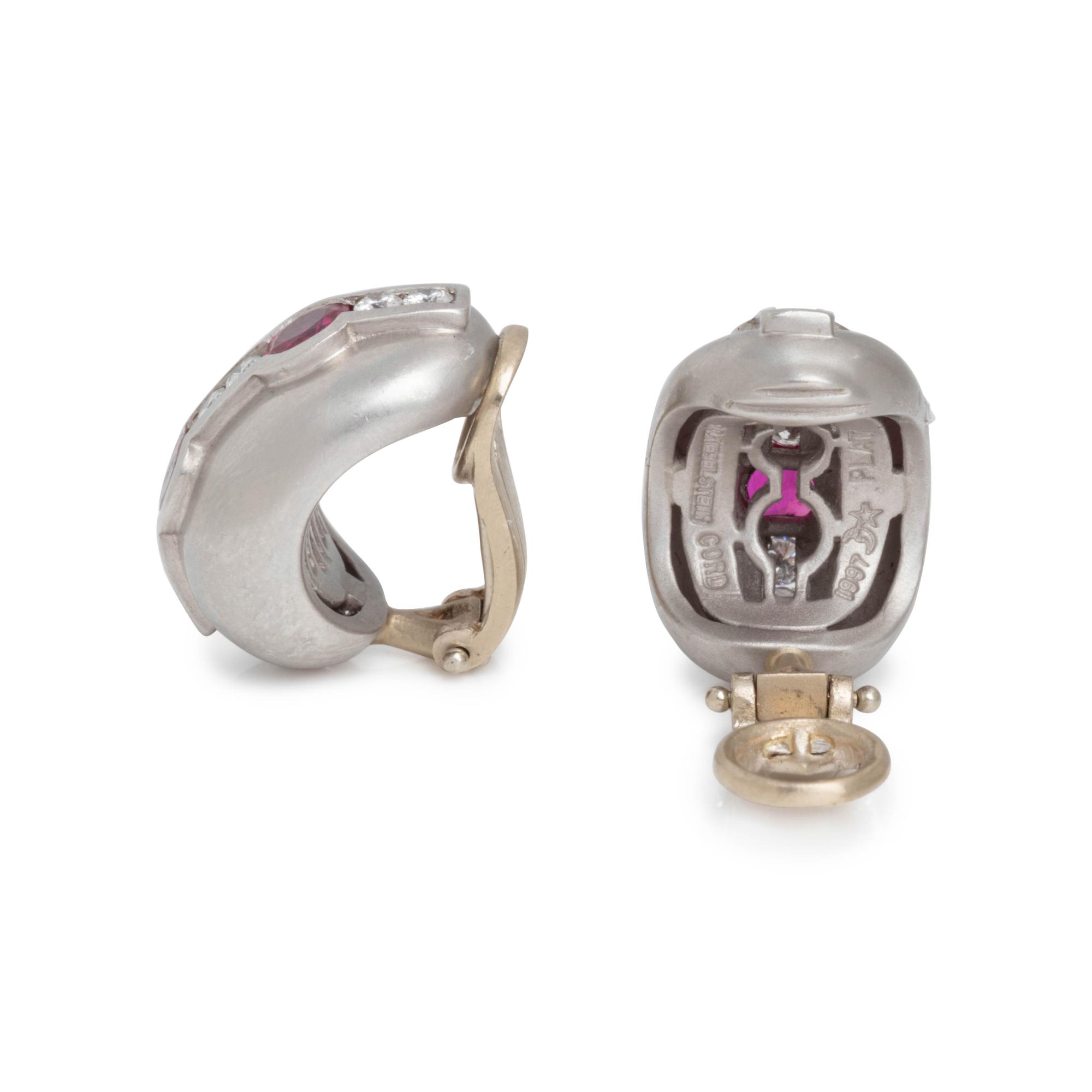 KIESELSTEIN-CORD, WHITE GOLD, RUBY AND DIAMOND EARCLIPS
