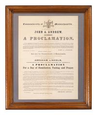[POLITICS]. Commonwealth of Massachusetts. By His Excellency John Andrew, Governor...By His Excellency Abraham Lincoln...For a Day of Humiliation, Fasting, and Prayer.