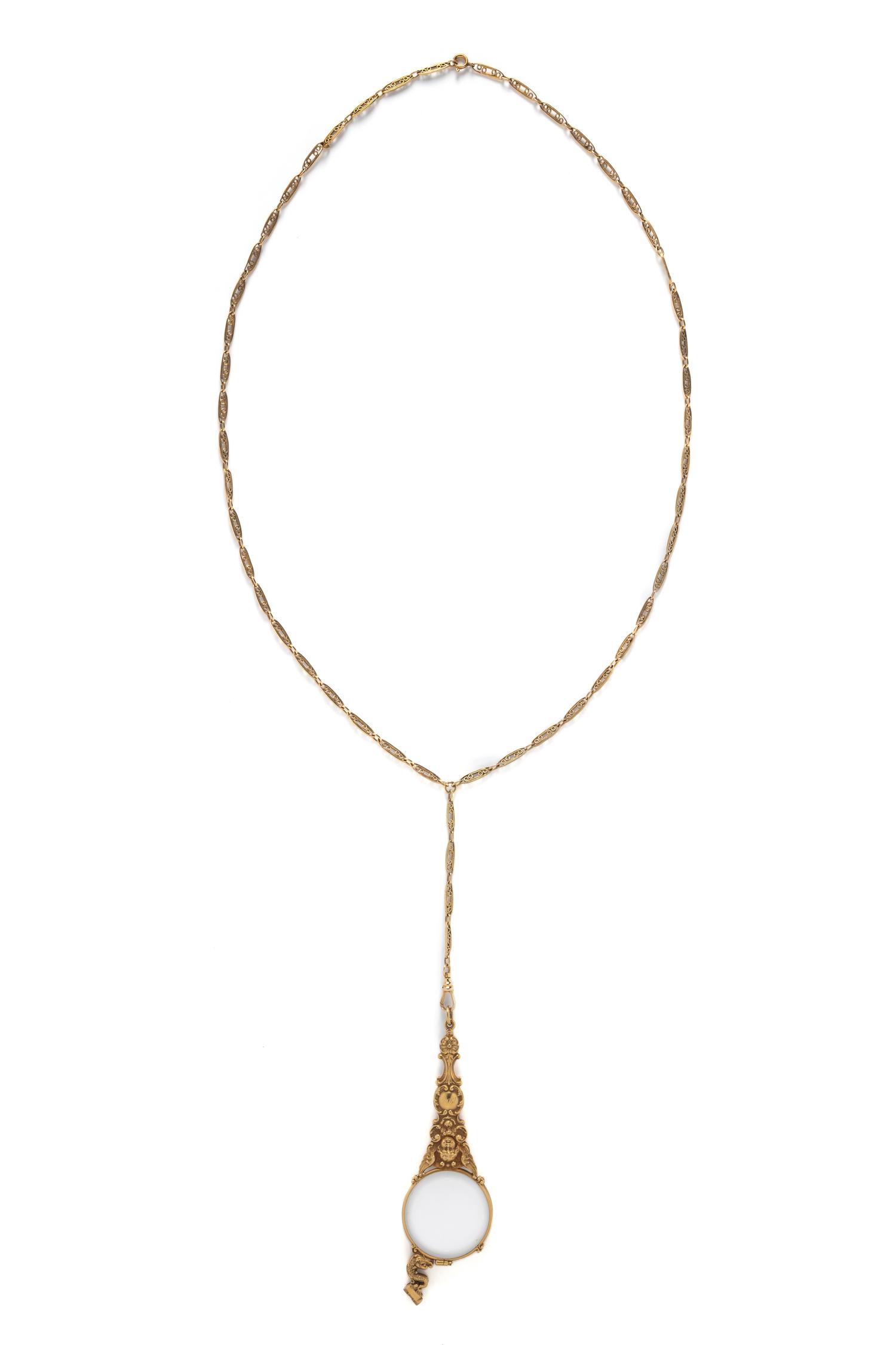 ART NOUVEAU, YELLOW GOLD LORGNETTE AND CHAIN