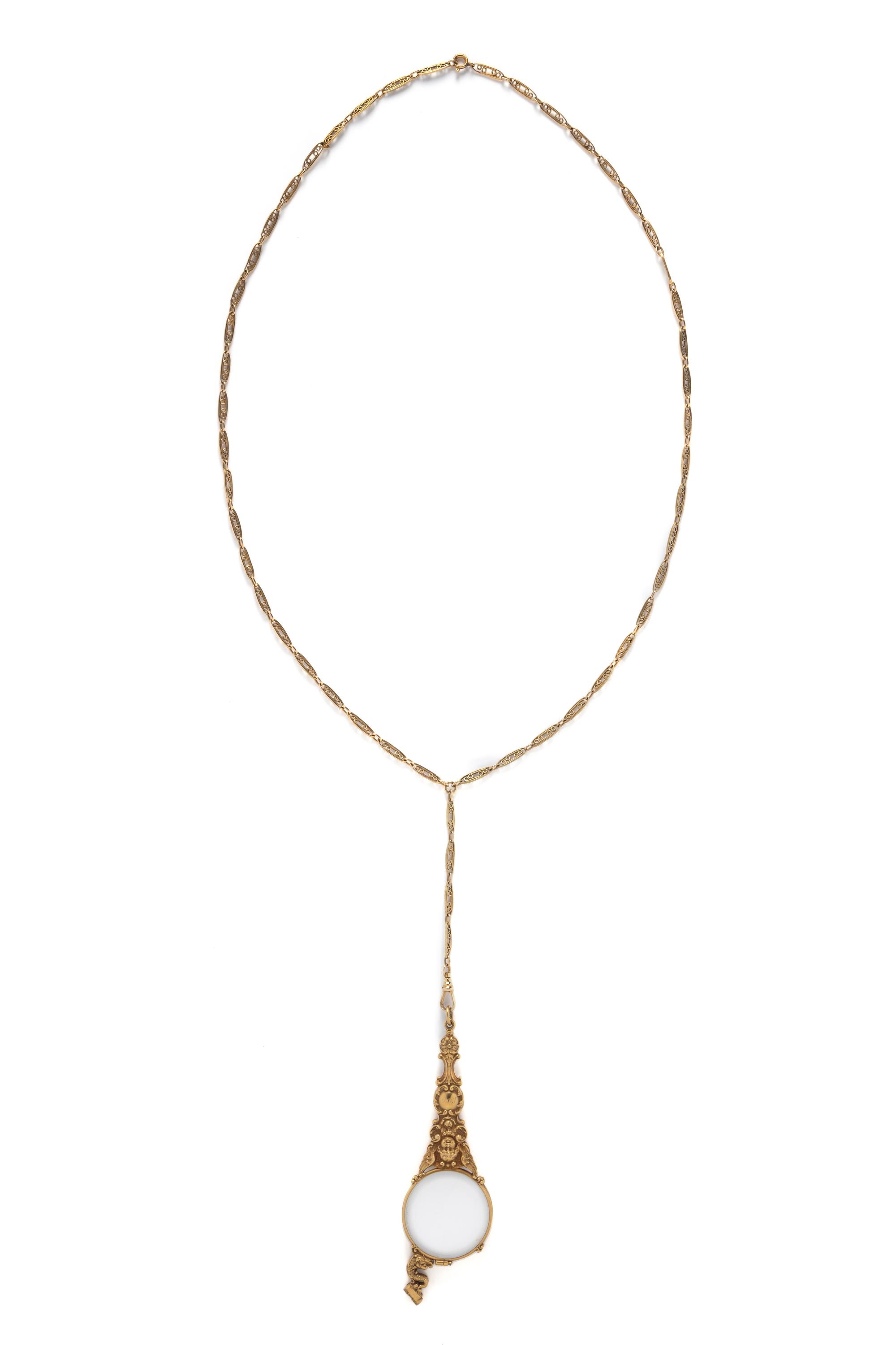 ART NOUVEAU, YELLOW GOLD LORGNETTE AND CHAIN
