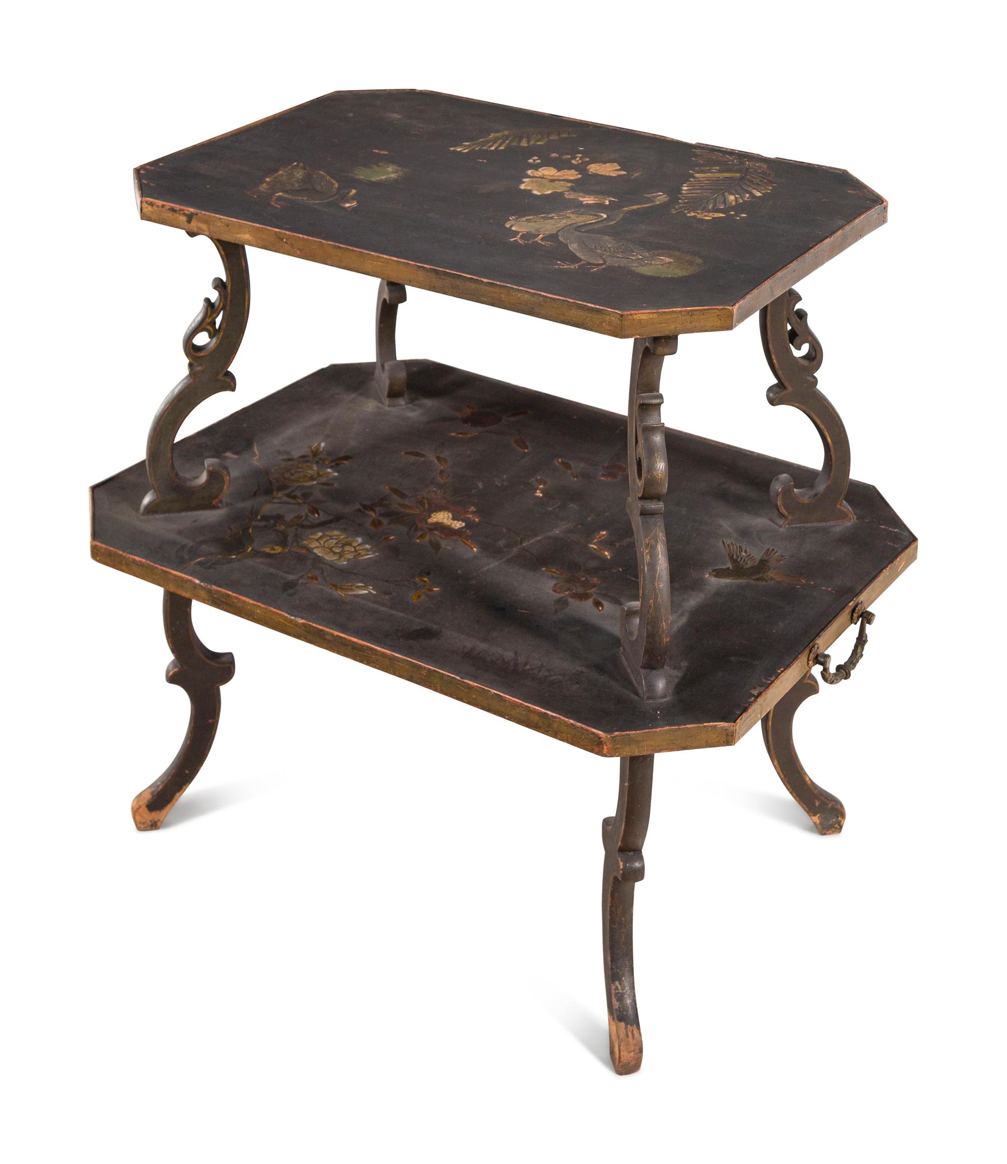 A French Chinoiserie Decorated Two-Tier Table