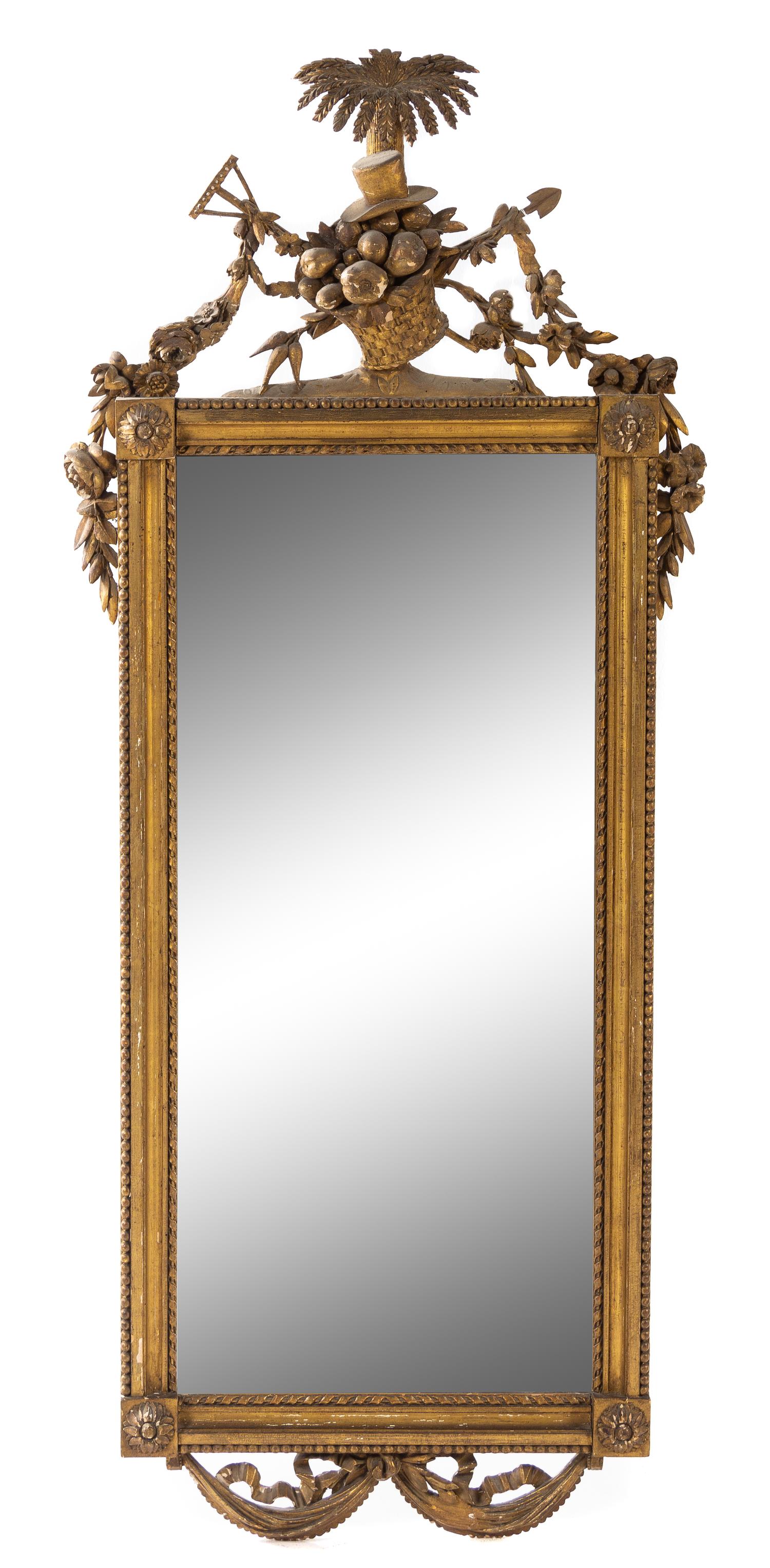 A Louis XVI Style Giltwood Mirror Heigh 55 x width 23 inches. — 19TH CENTURY