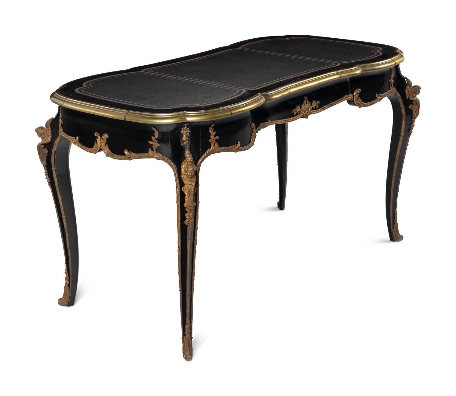 A Louis XV Style Gilt-Metal Mounted Ebonized Bureau Plat