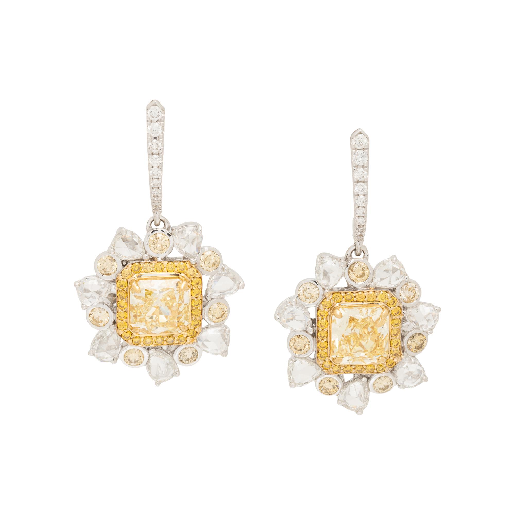 FANCY INTENSE YELLOW DIAMOND AND DIAMOND EARRINGS