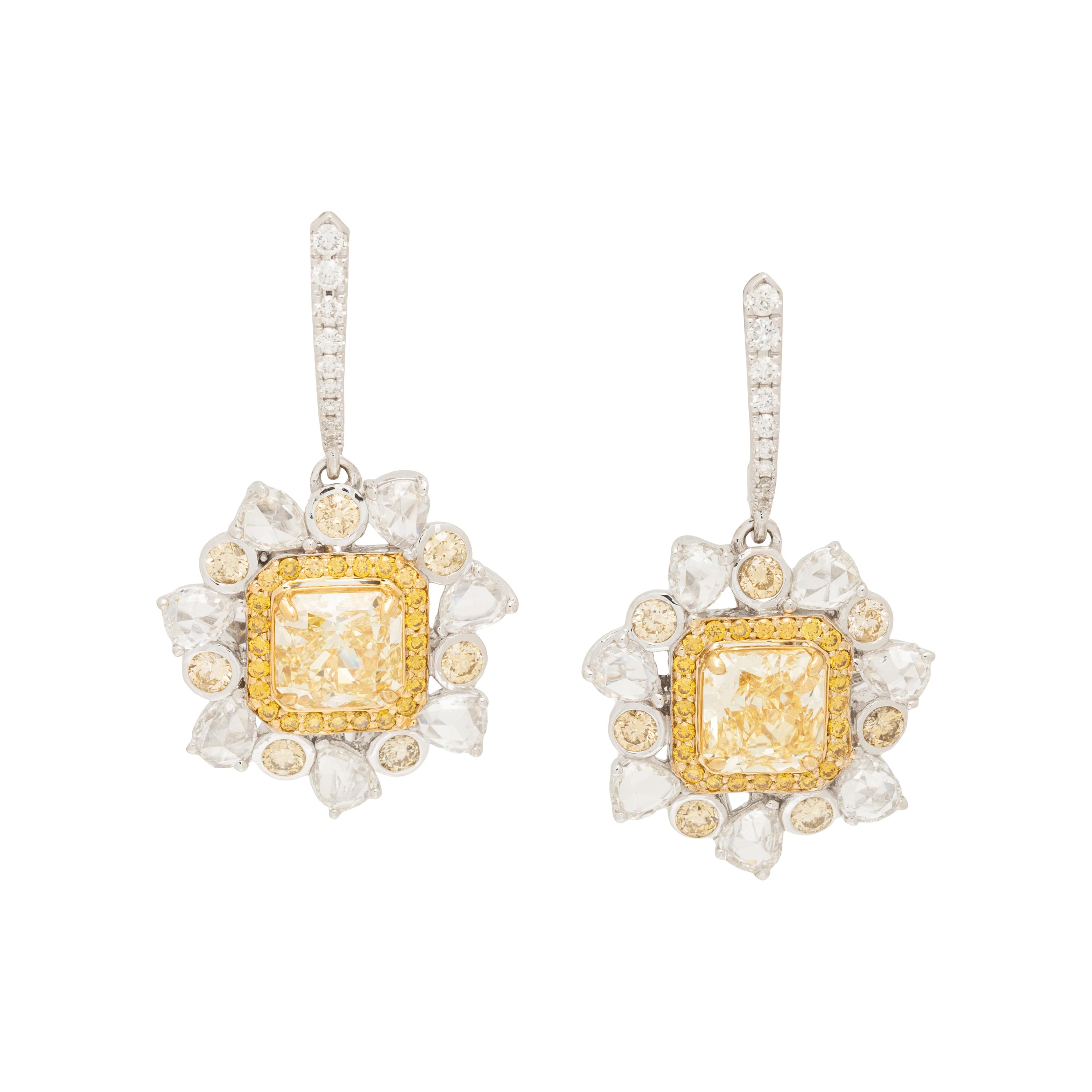 FANCY INTENSE YELLOW DIAMOND AND DIAMOND EARRINGS