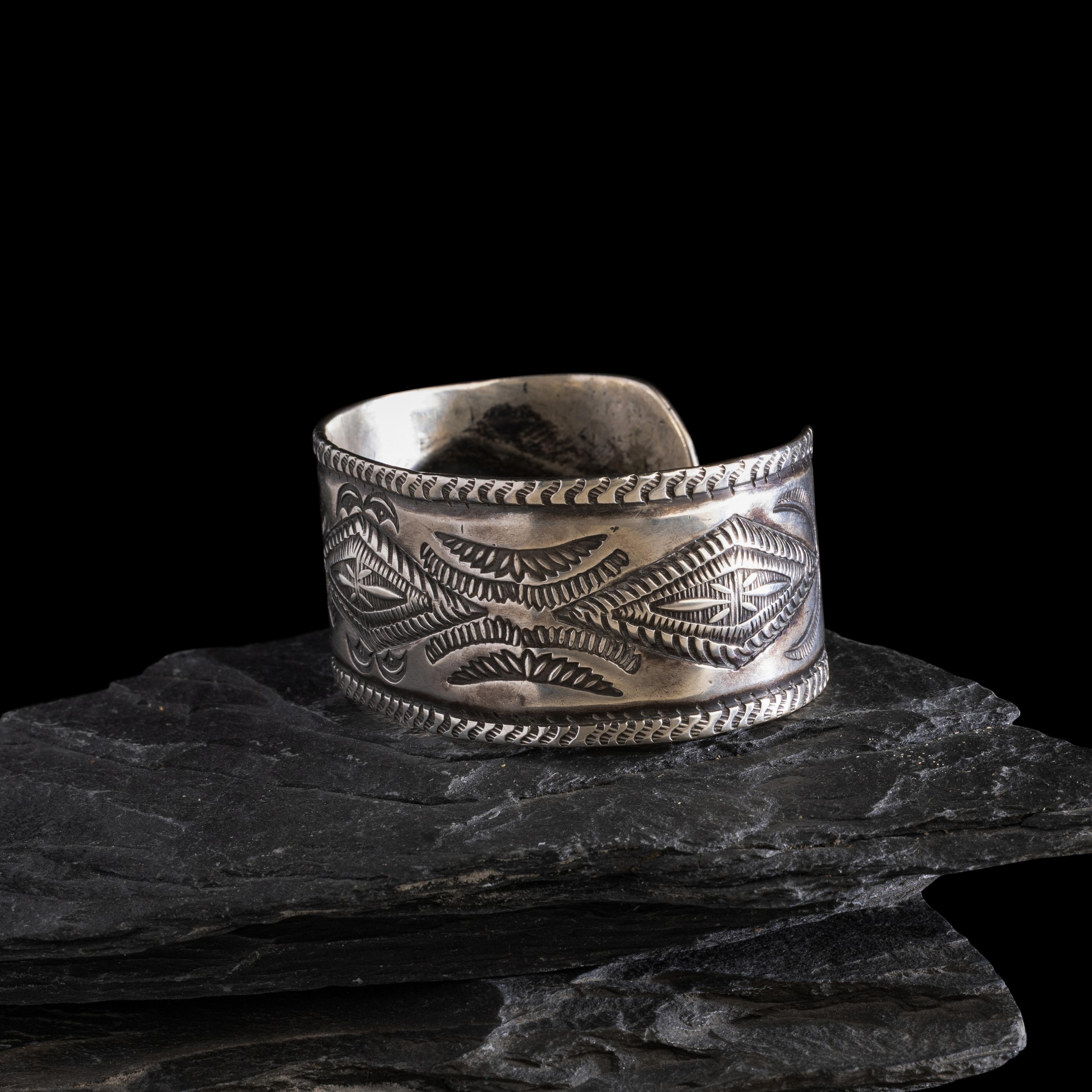 Early Navajo Heavily Stamped Ingot Cuff Bracelet